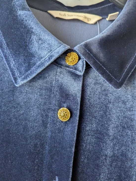 Soft Surroundings Enchanted Velvet Blue Blouse Size Large NWT - Picture 3 of 10